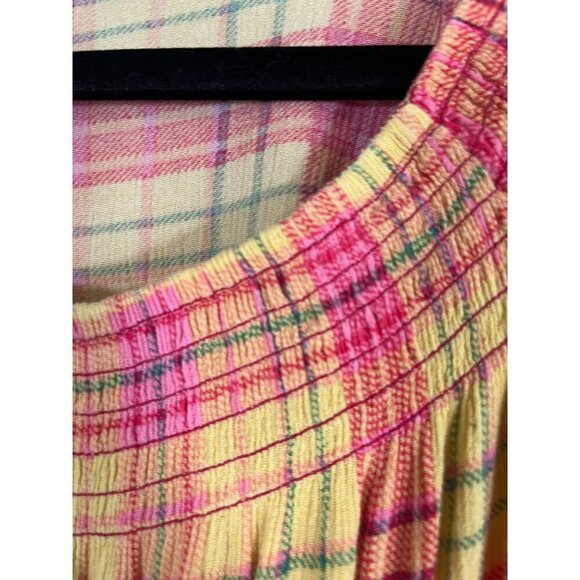 Torrid Top Milkmaid 1X Pink Plaid Smock Checks Preppy Feminine Boho Western - Picture 5 of 12
